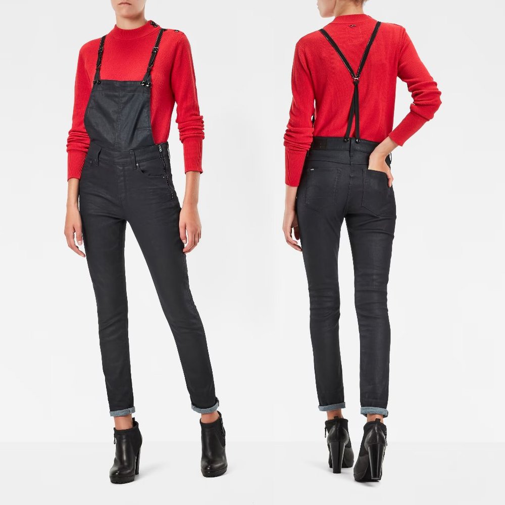 NEW! G-STAR RAW Leather Straps High Waist Skinny OVERALL Jumpsuit- Size W 24